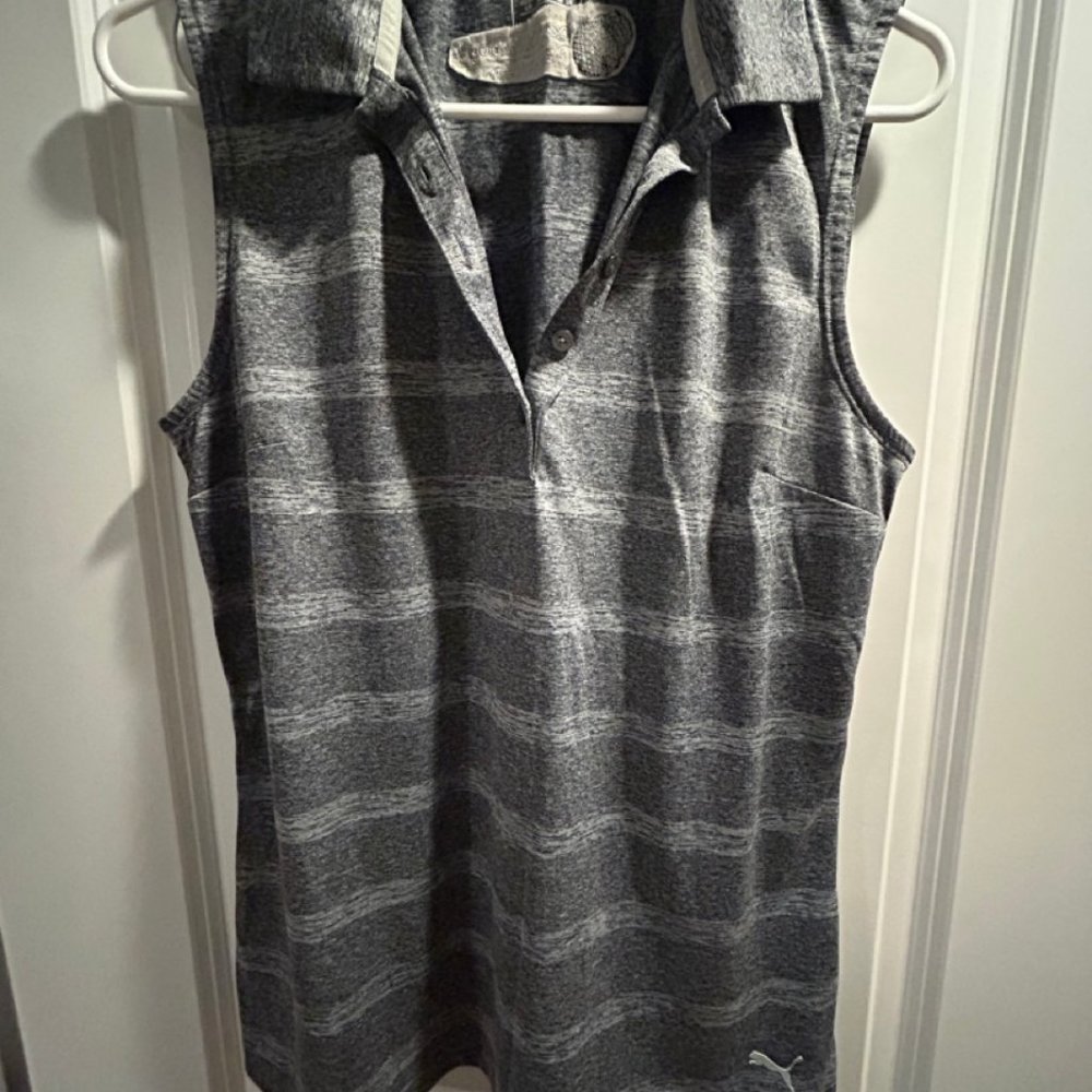 Women's Puma Gray Stripped Golf Shirt - Dell Technologies Championship